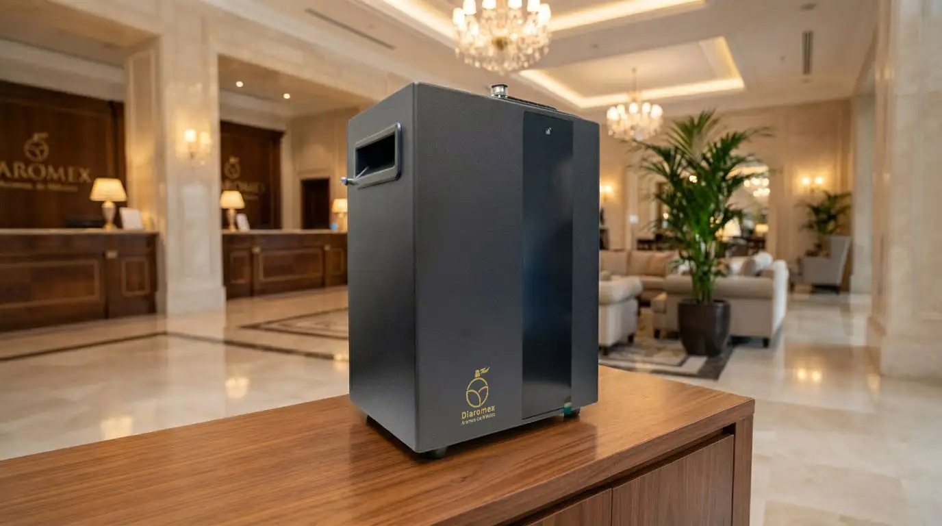 Difusor Diaromex independiente en el lobby de un hotel, proyecto personalizado